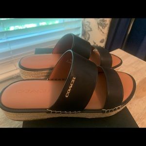Coach Black Leather Franca Espadrille Sandals